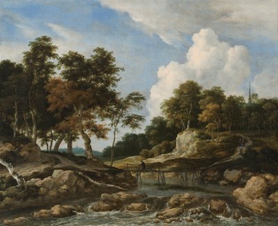 Wooded River Landscape with a Bridge by Jacob van Ruisdael
